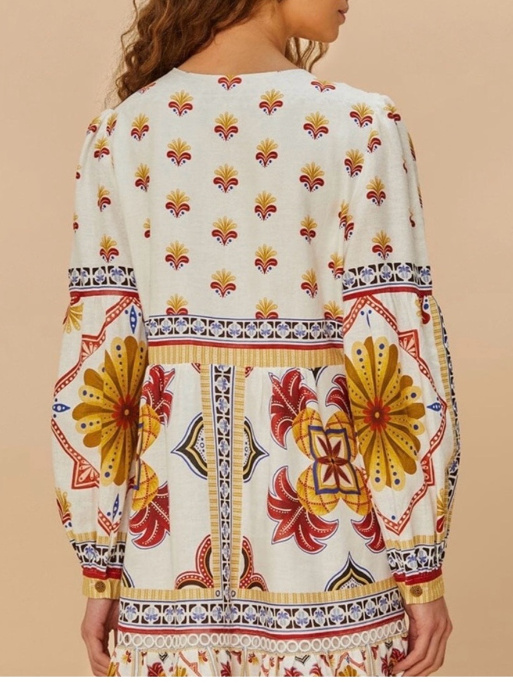 FARM Rio Cream Midi Dress with Red and Yellow Floral Print - Picture 2 of 6